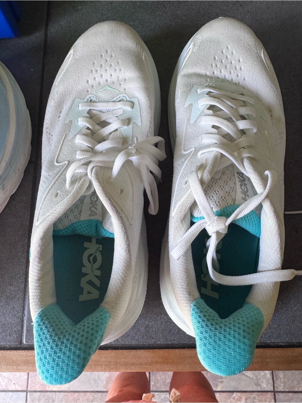 Hoka Women's White Running Sneakers with Teal Interior - Picture 1 of 7